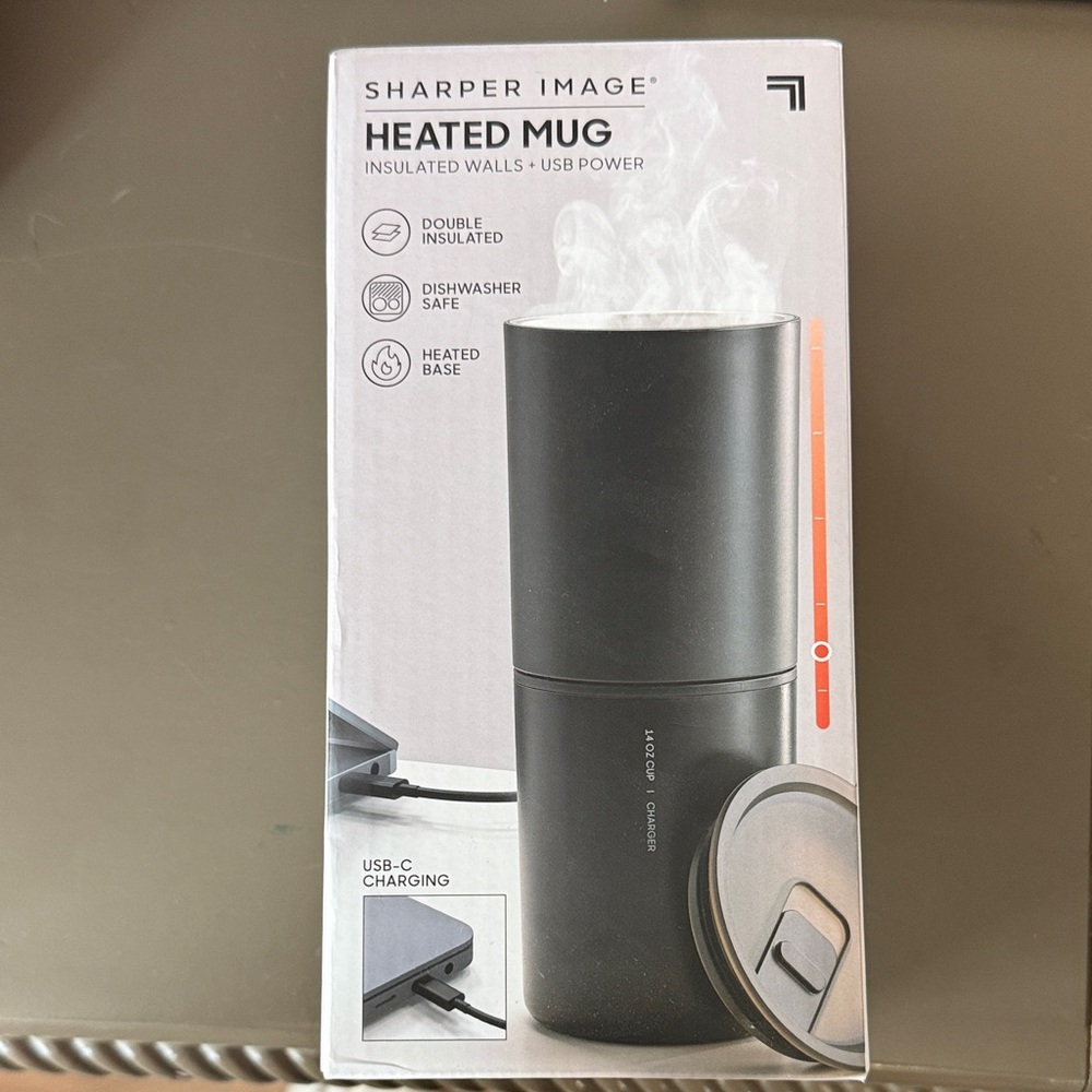 Sharper Image Black Heated Mug with USB-C Charging